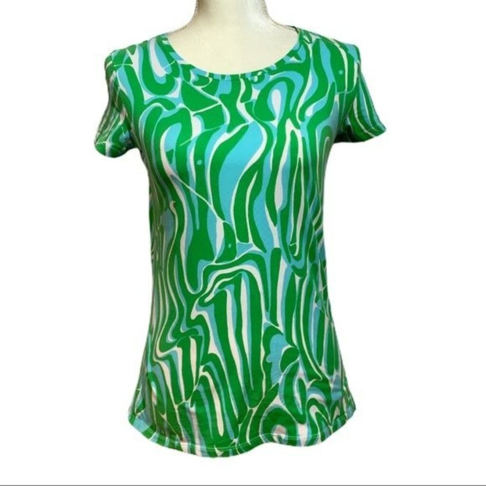 EUC Lilly Pulitzer Stretch Short Sleeve Abstract Print Shirt Top Size Small